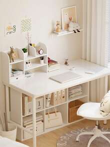 1 pieza Estantería vertical de escritorio de madera blanca y plástico, apta para dormitorio, sala de estar, estudio, oficina, dormitorio - Organizador de escritorio para maquillaje, perfume, joyería, papelería, artículos varios