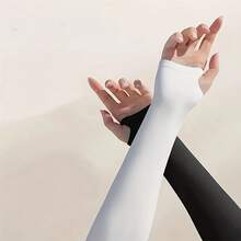 3 Pairs Of Summer Arm Sleeves For Men And Women - Lightweight And Breathable Ice Silk Fiber Fabric, Elastic Sunshade Sleeves For Outdoor Sports And Casual Wear, White/Gray/Black, Seamless Design, Comfortable Fit - 3對(黑色 + 白色 + 灰色) - 查看 4