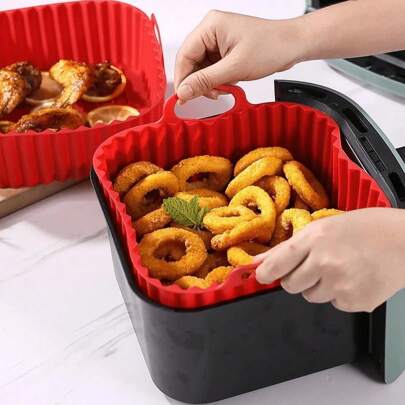 Square Silicone Airfryer Basket Tray For 4-7QT Air Fryer Nonstick Reusable Air Fryer Pot Liners Oven Microwave Cake Pan Kitchen Accessories,Moldes Reposteri,Ramadan Valentine's Day Kitchen Baking Gifts, Kitchen Utensils Baking Plates