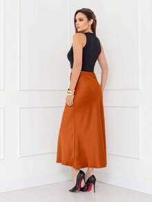 Elegant Long Satin Skirt For Women With Side Zipper Code 167 - Unta - View 3