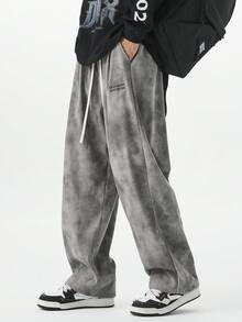 Plus Size Corduroy Casual Pants, Embroidered Straight-Leg Casual Trousers, Suitable For Autumn/Winter, For Fall - Grey - View 1