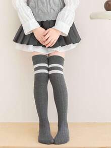 1双/4双装 儿童春夏条纹过膝袜，学院风中筒袜，百搭长筒袜，适合女孩 - 彩色 - 查看 7