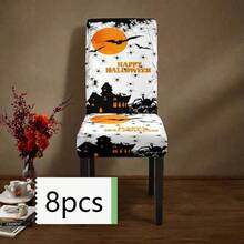 1/4/6/8 Stücke, modische Halloween-Stil bedruckte Stuhlbezüge/Bürostuhlbezüge/Stuhlbezüge für Esszimmer, geeignet für moderne tägliche Dekoration in Innenräumen von Familien-Restaurants und Hotels. Die elastischen Stuhlbezüge können gereinigt werden und sind ein ideales Halloween-Geschenk