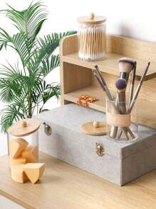 3M 1/2/3/4pcs Bamboo Lid Dispenser Holders, Fits Cleaning Sticks, Round Pads, Floss - 10oz Clear Plastic Jars, Ideal For Bathroom Organization, Vanity Cosmetics Storage