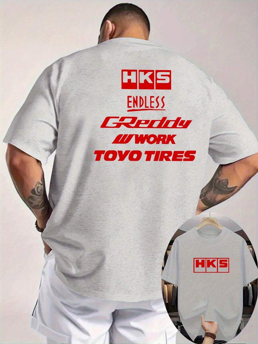 Men's Black T-Shirt - Breathable Summer Tee With Back Print, Regular Fit Round Neck Shirt For Everyday & Formal Wear - Machine Washable Casual Top, Comfortable Streetwear, Nontransparent Fabric - 淺灰色 - 查看 1