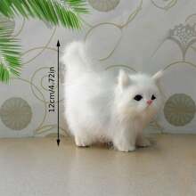Gato falso, lindo juguete modelo suave y realista gato decoración de escritorio adorno para el hogar - Blanco - Ver 3