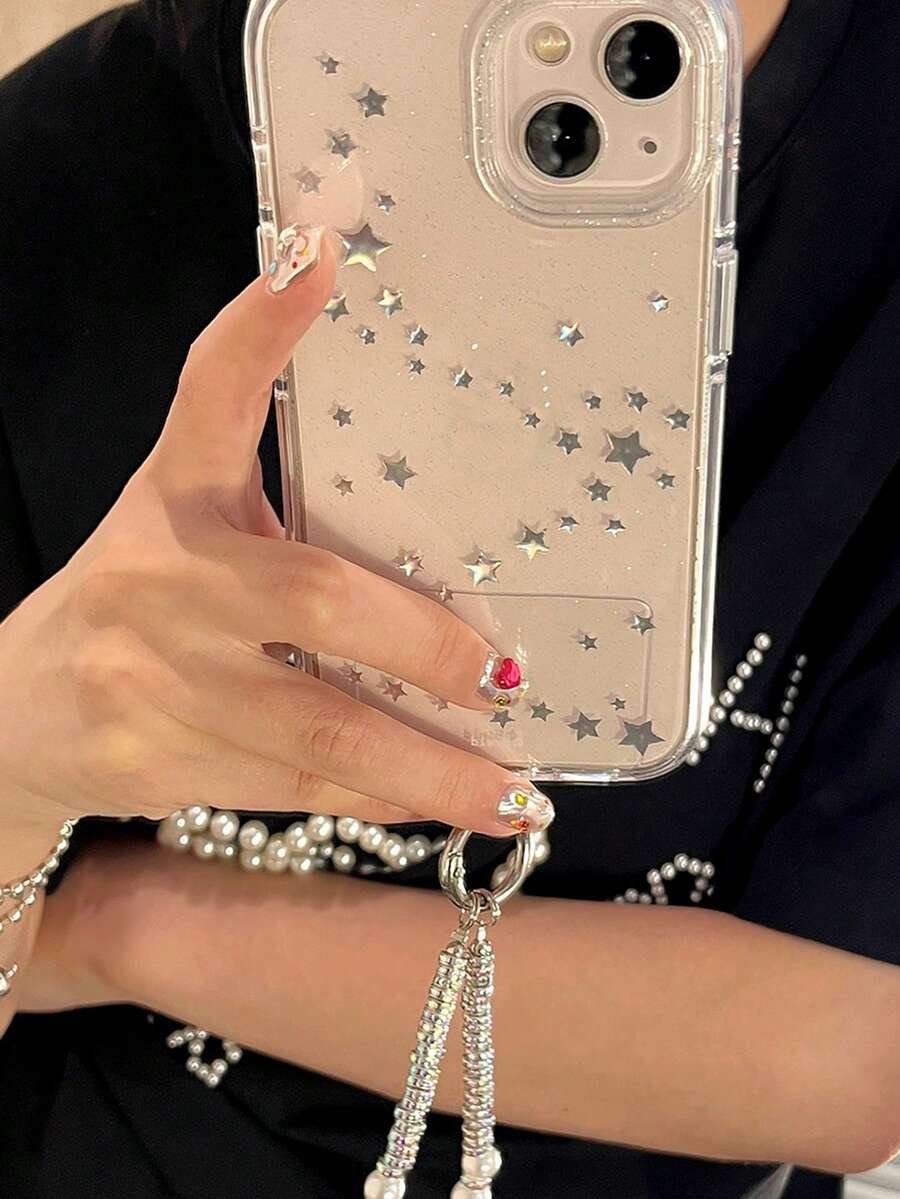 Luxury Laser Silver Star Glitter Rhinestone Transparent Phone Case Compatible With IPhone 16 15 14 13 Pro Max Shockproof Back Cover