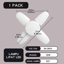 1 件/2 件 E27 LED 灯泡风扇叶片定时灯，28W，可折叠吸顶灯，室内使用，硬接线，无需电池，室内照明现代吸顶灯耐用结构，LED 灯泡