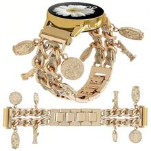 1 件优雅金属表带，带吊坠，兼容三星 Galaxy Watch 7/6/5/4/Active2 Classic（40/44 毫米）、Watch 5 Pro（45 毫米）、Watch 4 Classic（42/46 毫米）、Watch 3（41 毫米）、Watch Active（40 毫米）、Watch 42 毫米链式表带，适合所有 20 毫米宽的智能手表带，配有可调节金属扣（仅限表带） - 彩色 - 查看 31