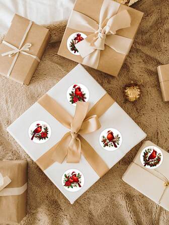 500 张圣诞贴纸卷 - 节日设计、可爱圣诞老人、知更鸟设计，适用于信封、剪贴簿和封口 - 自粘标签，适用于节日装饰、圣诞装饰 | 节日主题设计 | 光面纸材质、圣诞墙贴