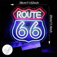 Route 66 Neon Sign Historic US High Way Acrylic LED Sign For Bedroom Wall Decor Blue Neon Light Game Room Wall Sign Party Light Club Neon Accessory - Red + Ice Blue + White - View 1