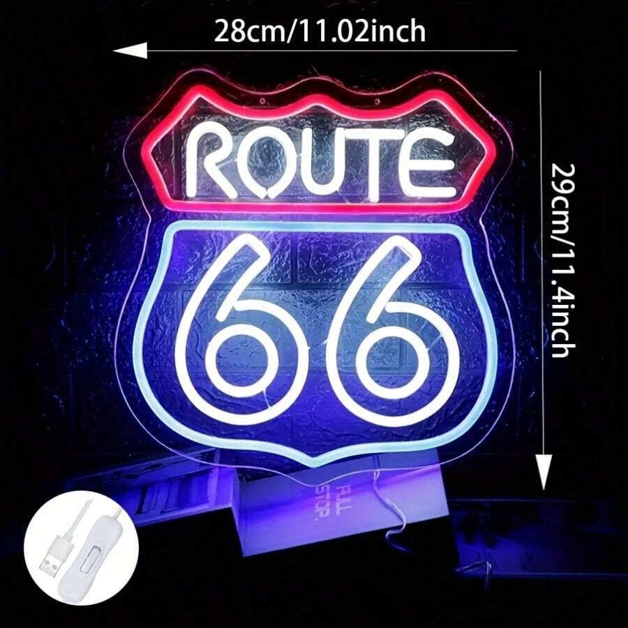 Route 66 Neon Sign Historic US High Way Acrylic LED Sign For Bedroom Wall Decor Blue Neon Light Game Room Wall Sign Party Light Club Neon Accessory - Red + Ice Blue + White - View 1