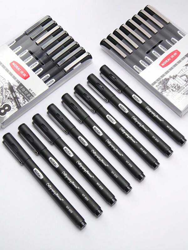 1 pièce/ 8 pièces Stylo de dessin au trait, spécialement conçu pour l'art, le dessin à la main, le dessin de bandes dessinées, stylo indélébile pour signature, stylo pinceau avec écriture fluide, plusieurs modèles disponibles pour le dessin et le contour, convient pour la création et l'illustration.