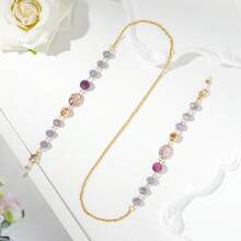 1 chiếc dây đeo kính mắt bằng kim loại đính hạt pha lê - Màu tím - Xem 3