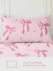 1pc Lightweight Breathable Pillowcase, Cartoon Pattern Soft Pillowcase, Pink Bow Pattern, Envelope Closure, Wrinkle-Resistant, Gentle On Hair And Skin, Improves Sleep, No Filling, Bedding, Soft And Breathable, Bedroom Decor, Room Decor - Multicolor - View 3