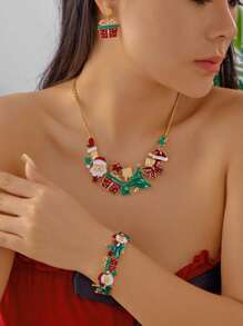 1pc/Set Christmas Oil Drop Santa Claus & Christmas Tree Gift Box Necklace, Earrings, Bracelet, Suitable As Gift For Women