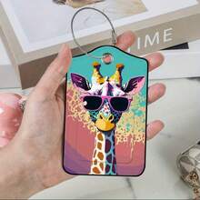 Etiqueta de bagagem Giraffe - Etiqueta de identificação de viagem leve e moderna, design vibrante, adequada para malas, mochilas, acessórios de malas de viagem | Design lúdico | Etiqueta