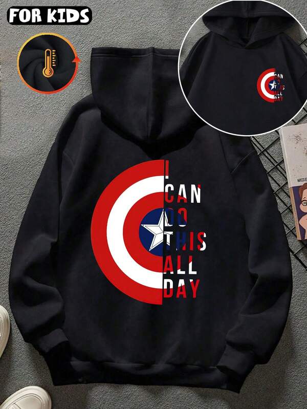 Marvel Sweat-shirt-shirt ample à manches longues pour préadolescent garçon, avec graphique du bouclier Marvel "JE PEUX FAIRE ÇA TOUTE LA JOURNÉE", coupe décontractée et ample