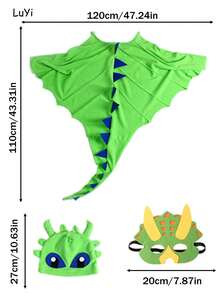 3pcs Set - Dinosaur Cape, Hat And Mask, Children's Performance Costume For Halloween, Christmas, Cosplay, Birthday Party, Role-Playing, Suitable Gift For Boys And Girls - Multicolor - View 8