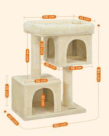 Feandrea Cat Tree, 84 Cm Tower, L, Condo For Large Cats Up To 7 Kg, Large Perch, 2 Caves, Scratching Post, Beige - Beige - View 6