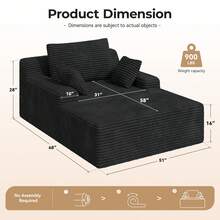 Nalupatio 1PCS Modern Cloud Sofa Bed – Corduroy Upholstered Lounge Chair, No Assembly Required, Plush Deep-Seated Sofa, For Living Room & Bedroom - 黑色 - 查看 2