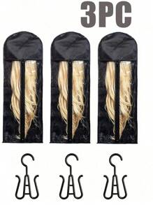 3pcs Wig Storage Bag With Hanger, Satin Wig Bag For Multiple Wigs, Hair Extension Storage Organizer With Zipper, Wig Travel Case, Closet Wig Holder, Portable Wig Box, Wig Organizer For Hair Extensions, Wig Rack For Closet, Hanger Hook For Hair Pieces