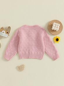 Kids Fall Knit Cardigan Long Sleeve Solid Color Button Down Warm Winter Sweater For Girls Boys - 粉色 - 查看 8