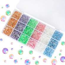 18-Compartment Resin Colorful Diamond Decoration Box, Mixed Size 3mm, 4mm, 5mm Transparent AB Colored Round Diamonds For DIY Phone Case Accessories - Blue, White, Pink, Green, Purple, and Yellow - View 4
