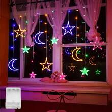 星月造型装饰串灯，电池供电，适用于派对、婚礼、生日等场合，可用作窗帘灯、卧室星月灯、学生公寓装饰、室内外装饰，闪耀的婚礼花园和房间装饰