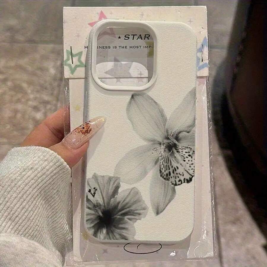 1PC Black And White Floral Lychee Pattern Soft Phone Case Compatible With IPhone 17 Air 16 15 14 13 12 11 Pro Max, 14/15/16 Plus, XS/XR/X, 8, 7 SE 2020Suitable For IPhone 17 Air - trắng - Xem 1