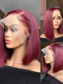 透明蕾丝直发 13x4 蕾丝前假发 Era To Era 蕾丝前短发鲍勃真人发假发自然色适合万圣节服装