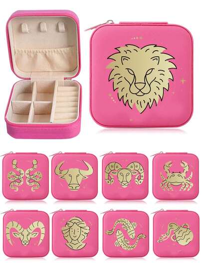 旅行首饰盒，十二星座首饰盒，PU皮革小型首饰收纳盒，多功能首饰收纳盒，便携迷你旅行盒，化妆品收纳盒，首饰整理收纳盒，简约旅行居家首饰盒，可收纳戒指、项链、耳环，返校必备，邮轮必备，女士完美礼物包，化妆包，桌面收纳盒，化妆包，化妆袋，首饰盒，收纳袋，化妆刷架，刷架，香水收纳盒，收纳袋，女士礼物，圣诞礼物，女士礼物创意