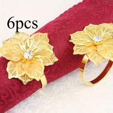 6pcs Alloy Napkin Rings, Hollow Flower Design, Suitable For Weddings, Parties, Holiday Banquets, Christmas Dinners, Exquisite Buckle Decor Gift - Multicolor - View 13