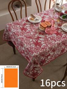 1pc French Retro Floral Christmas Tablecloth, Rectangular Jacquard Fabric Suitable For Daily, Festivals, Parties, Weddings, Dinners, Home Decor - Red and White - View 14