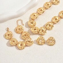 3-Piece Women's Metal Flower Necklace And Earring Jewelry Set, Fashionable Party, Banquet, Wedding, Multifunctional Valentine's Day - 金色 - 查看 3