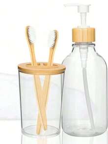 4-Piece Bathroom Wash Set With Minimalist Stripe Design Includes Hand Sanitizer Bottle, Rinse Cup, Toothbrush Holder & Soapboard Back-To-School Home Bathroom Decorating Bathroom Must-Have Combo! The Set Includes A Cute Swab Organizer To Keep Your Swabs Organized And Dry. It Also Comes With Shampoo And Body Soap Dispensing Bottles. Perfect For Organizing Your Bathroom Counter And Making Bath Time More Convenient.