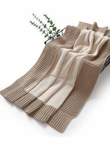1pc Baby Knitted Patchwork Blanket, Infant Swaddle Wrap, Toddler Thick Quilt - Camel - View 2