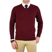 Men's Premium Knit Sweater Blouse, V-Neck - Burgundy - View 3