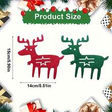 10 piezas Manteles individuales de reno navideños, bolsas portacubiertos de fieltro, bolsillos para cuchillo y tenedor, decoración de mesa navideña, decoraciones navideñas