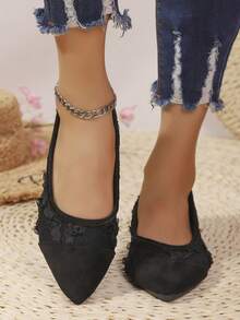 Girl's Casual Black Pointed Toe Flat Loafers, Comfortable And Lightweight Dress Shoes, Suitable For Spring, Summer, Autumn, Nightclub, Size 36-42