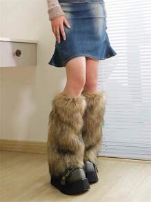 毛绒短腿套，秋冬保暖腿套，Y2K甜美酷女孩跳舞腿套，JK亚文化风格，舒适保暖