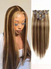 Straight Clip-In Hair Extensions Human Hair Highlight Color Clip Ins Hair Extensions - SP4/27 - View 1