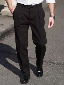 Pantalones ligeros de traje para hombre, pantalones rectos de vestir casual - Negro - Ver 4