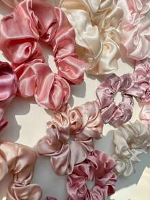 16个柔软缎面发圈 - 高弹力纯色发绳，粉色、紫色和米色，波西米亚风格发饰，适合休闲或正式场合，可作头饰或马尾辫发圈 - 彩色 - 查看 4