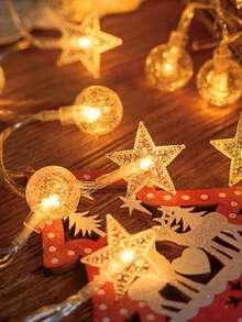 4.92ft/9.84ft/19.68ft LED Crystal Ball Star String Lights, Battery Powered Bubble Star Fairy Lights For Home, Garden, Camping, Party, Wedding, Birthday, Yard Decor - Yellow - View 5