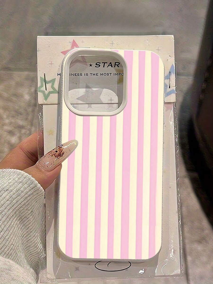 Simple Pink Vertical Striped Phone Wallpaper Background Print Large Hole Grain Milky White Phone Case For IPhone 16 PRO MAX/11/12/13/14/15/15 Pro/15 Plus/15 Pro Max/X/XS Max/XR/11 Pro/12 Pro - 白色 - 查看 1