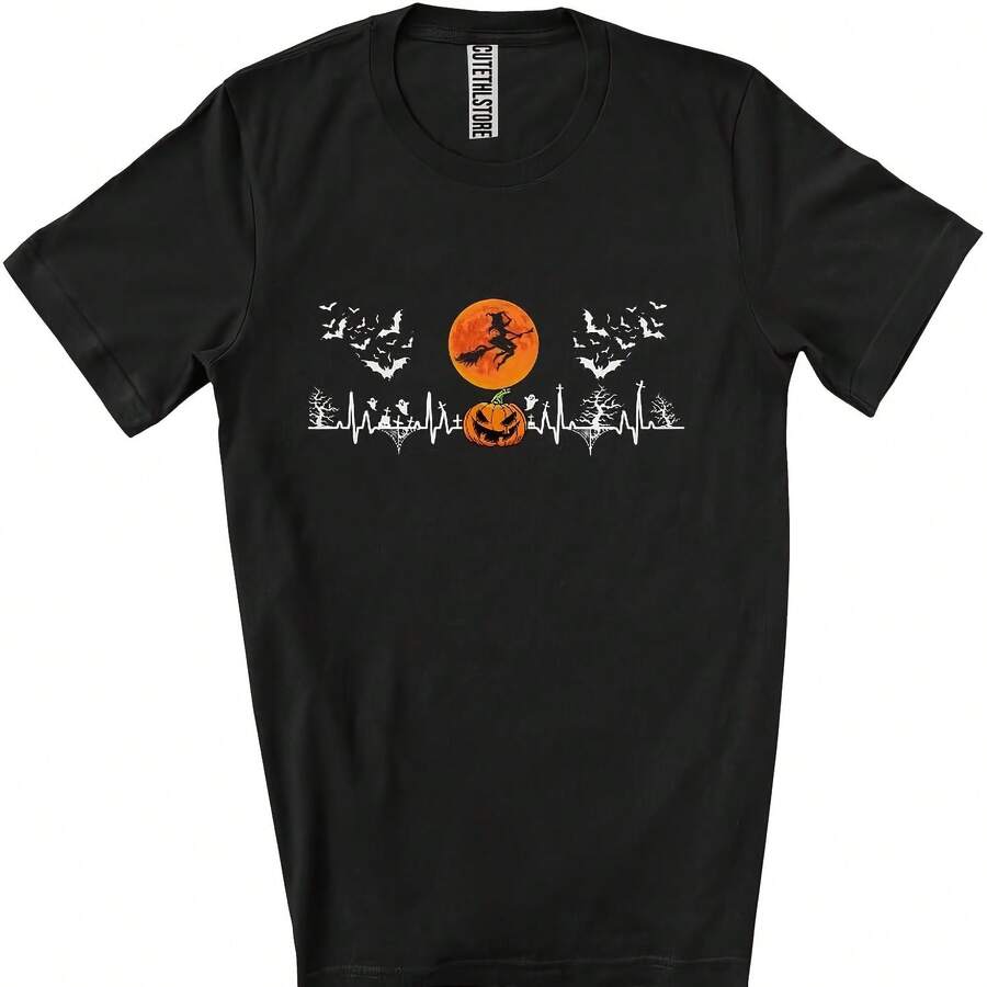 Rved Pumpkin Heartbeat; Aweme Halloween Costume Moon Witch; Simple Nurse Group Uni T-Shirt - 黑色8 - 查看 1
