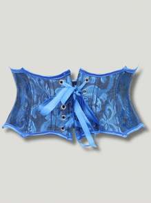Blue Asymmetrical Fashionable Waist Belt For Women, Tight Fit Waist Cincher With Buttons - Blue - View 3