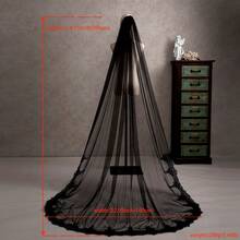 1pc Black Handmade Lace Trim Bridal Veil, Dark Gothic Style Floor Length Cathedral Wedding Dress Accessory Fall Clothes For Women - 黑色 - 查看 2