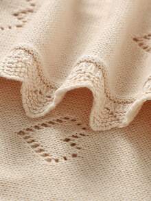 100% Cotton All-Season Baby Knitted Blanket, Customizable Baby Name Hand Embroidered Swaddle, Heart Hollow Lace Trim Newborn Stroller Blanket, Newborn Baby Keepsake Gift - Camel - View 7